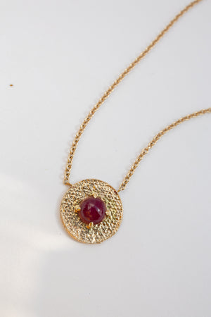 14k Yellow Gold Disc with Ruby Necklace