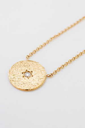 14k Yellow Gold Disc with Diamond Necklace