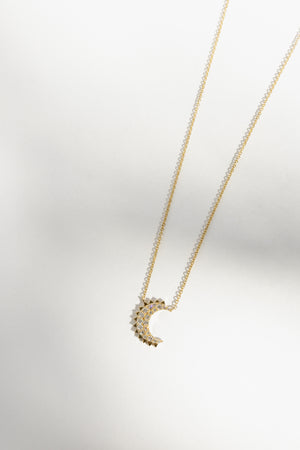 14k YG & Diamond Moon Necklace