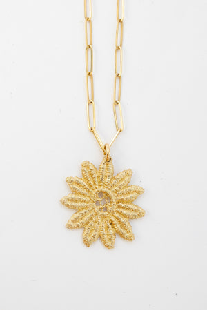 14k YG Small Flower Charm Necklace