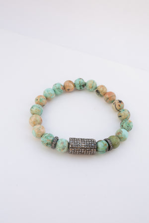 Peruvian Opal Bead Bracelet w/ Pave Diamonds
