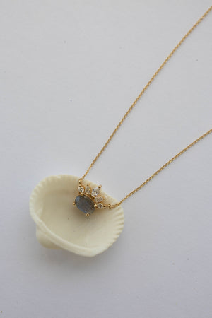 14k YG Labradorite + Diamond  Necklace