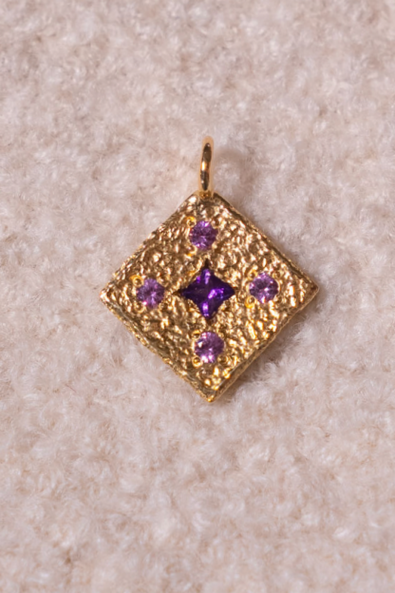 Square Charm with Princess Cut Amethyst and Sapphires