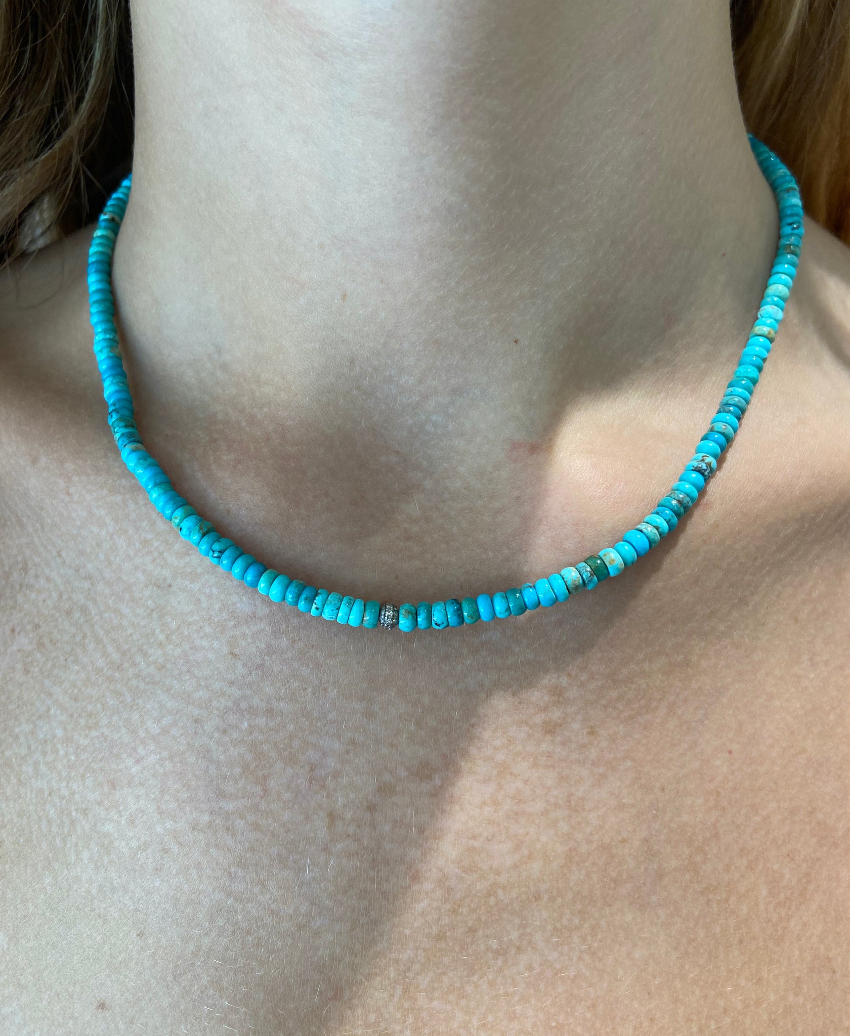 Sleeping Beauty Turquoise with Diamond Spacer Necklace