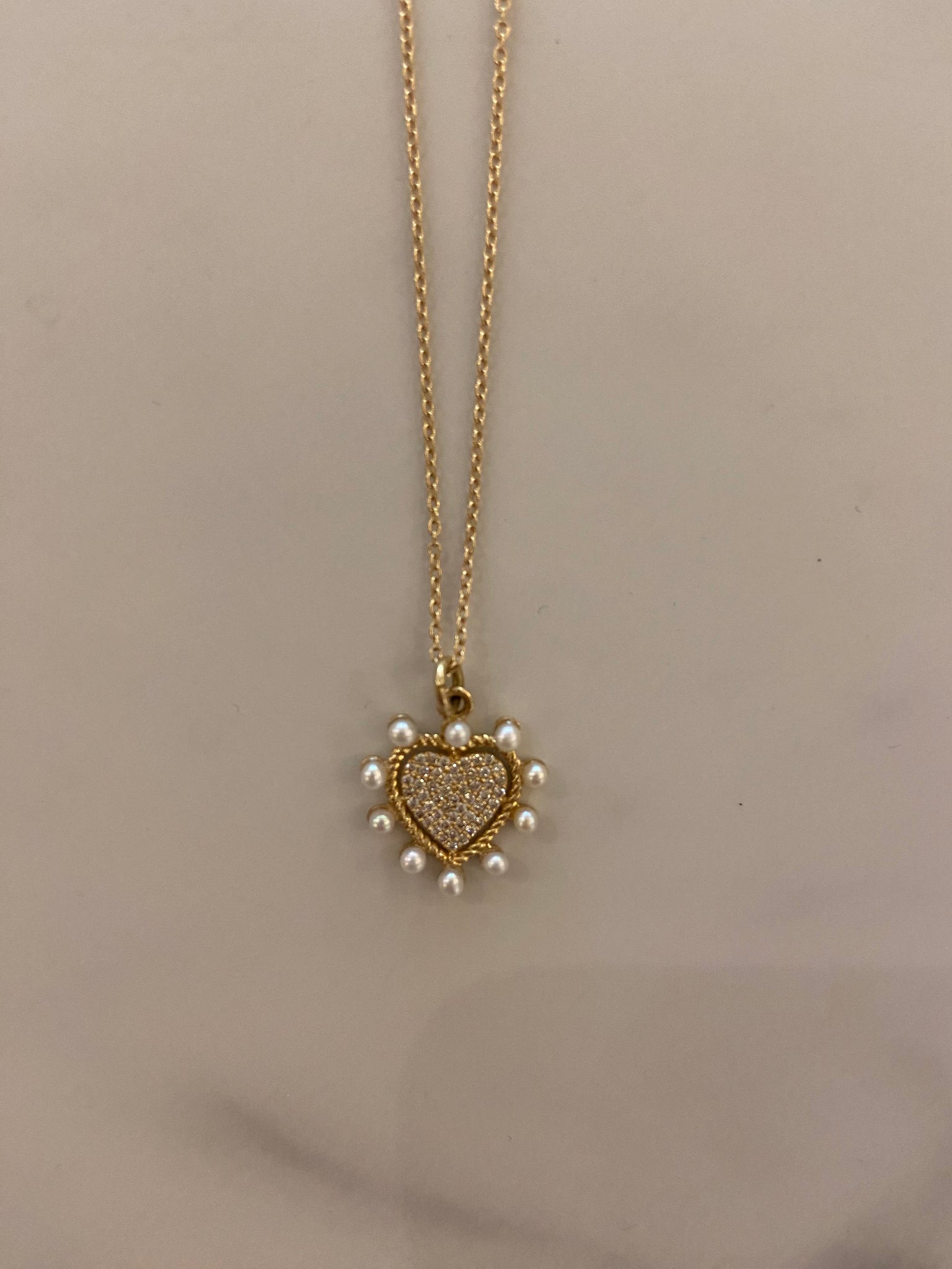 White Pearl Heart Necklace