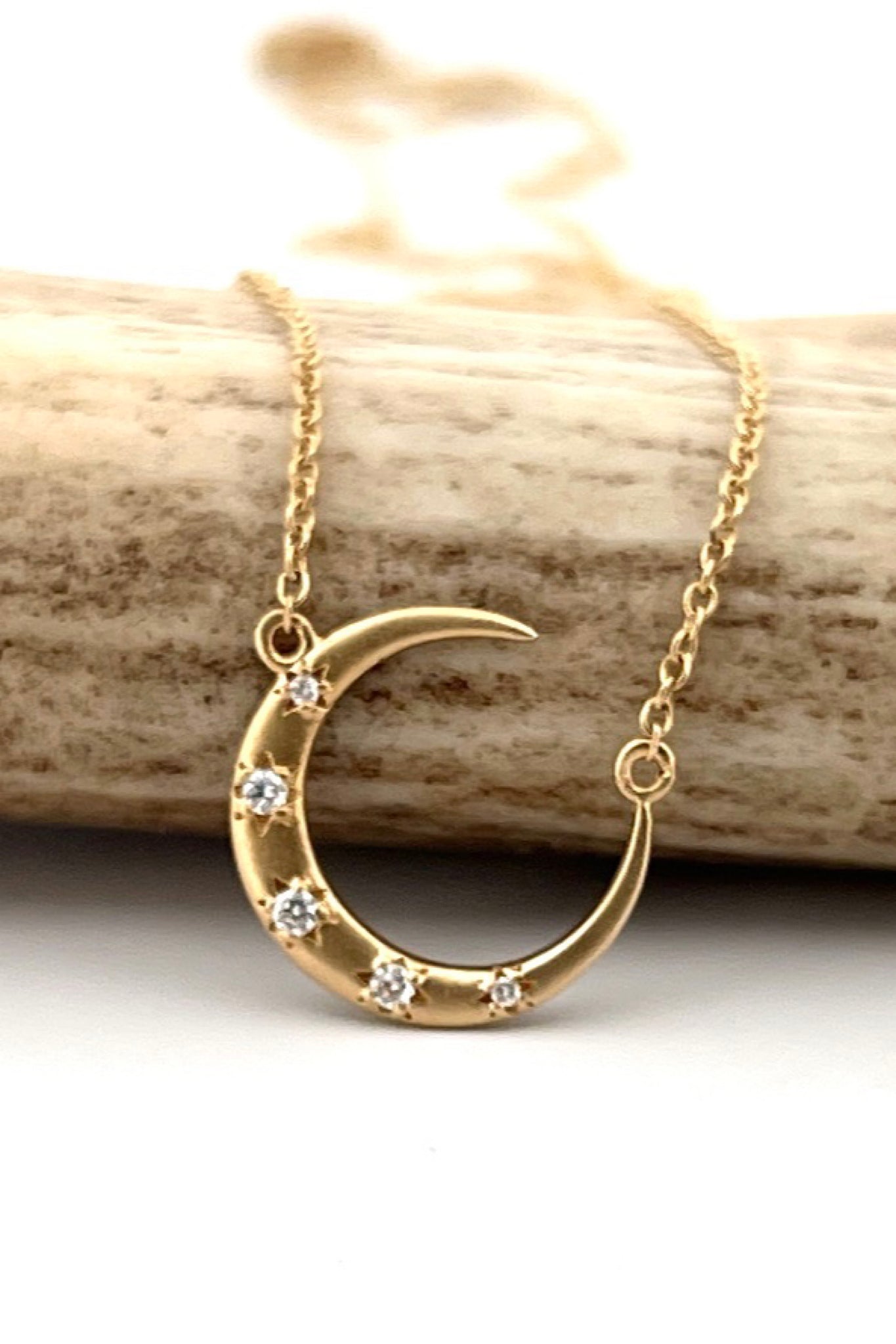 Crescent Moon and Diamond Necklace