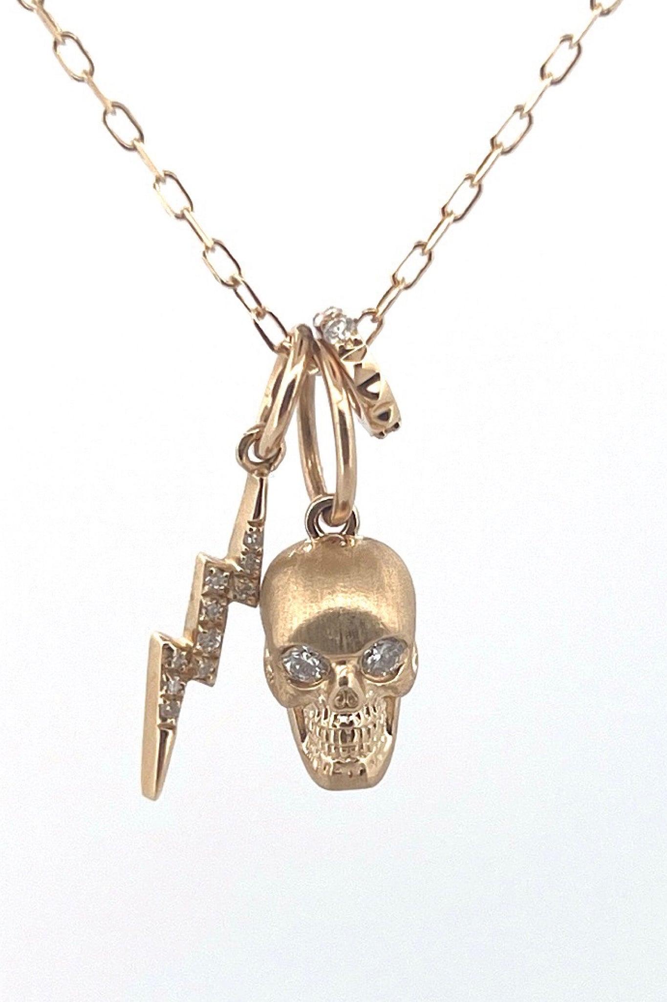 Skull and Lightening Bolt Charm Necklace