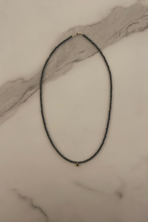 Black Spinel with Black Diamond Drop & 14k YG Clasp Necklace