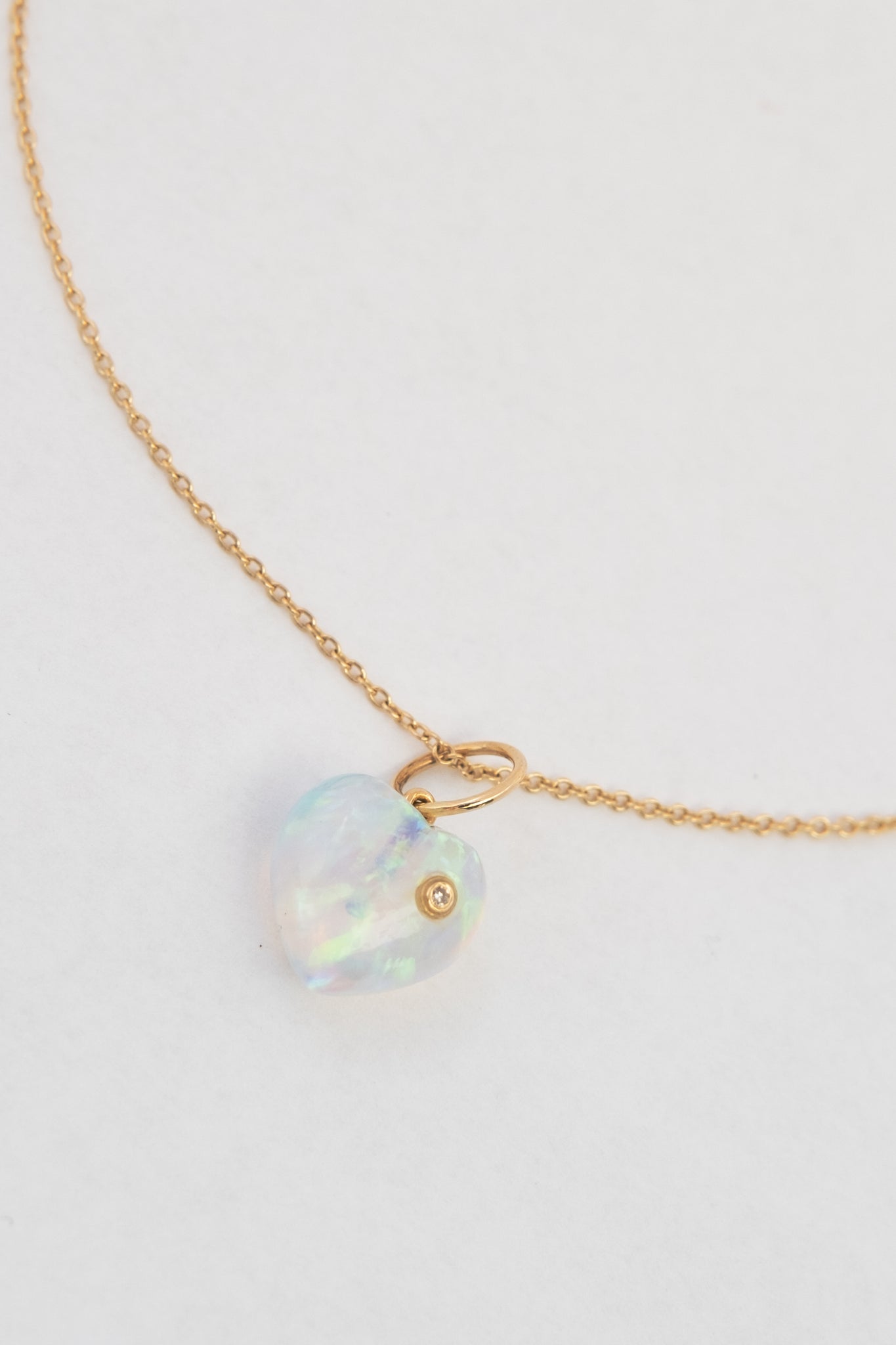 Opal Heart and Diamond Inlay Necklace