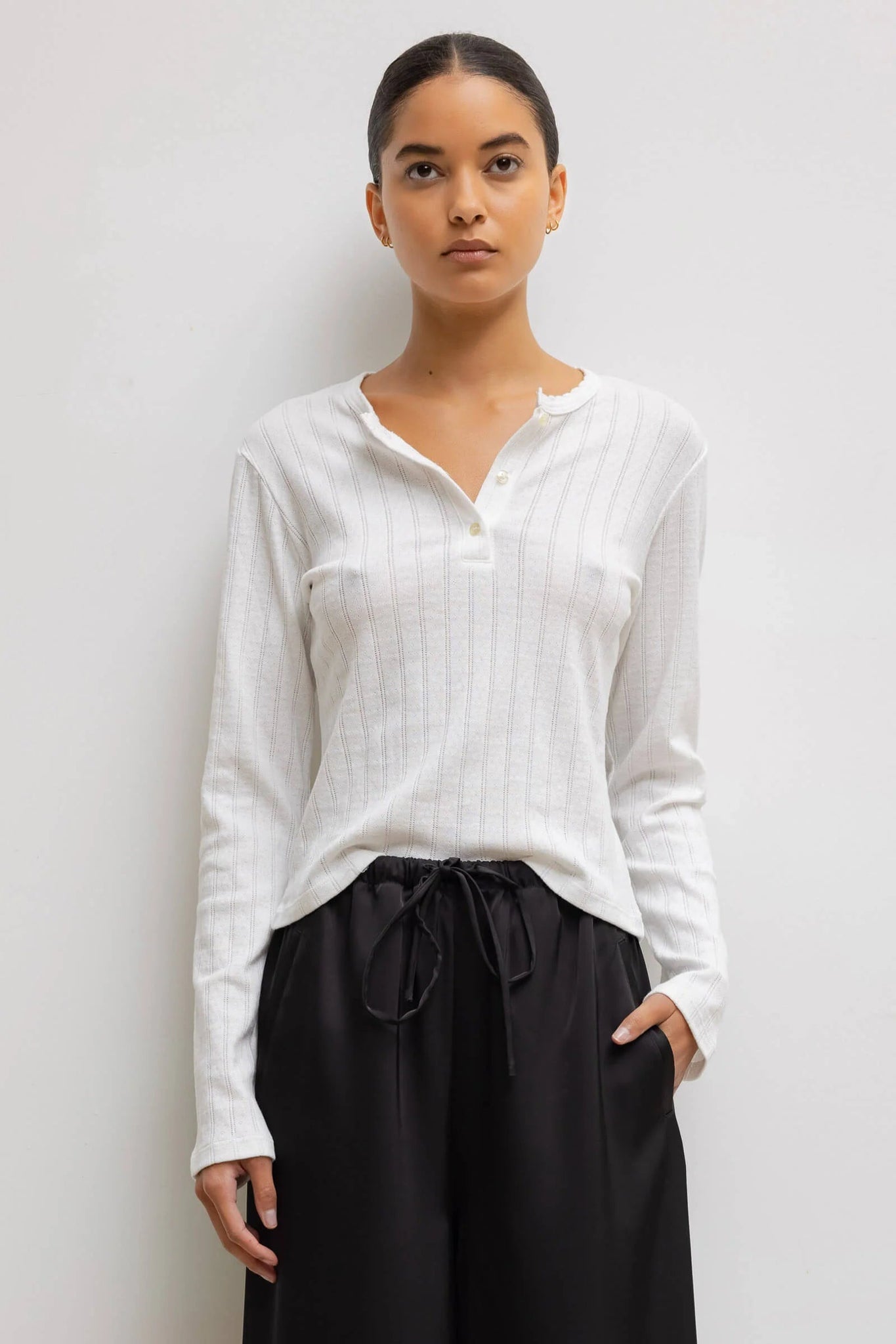 Pointelle Long Sleeve Henley