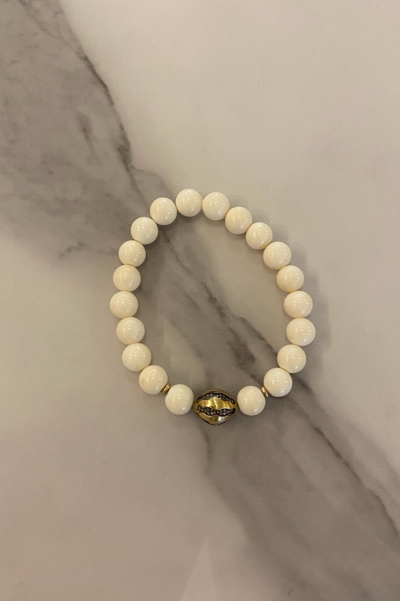 Gold Vermeil, Diamond, Bone, & 14k Gold Beaded Bracelet