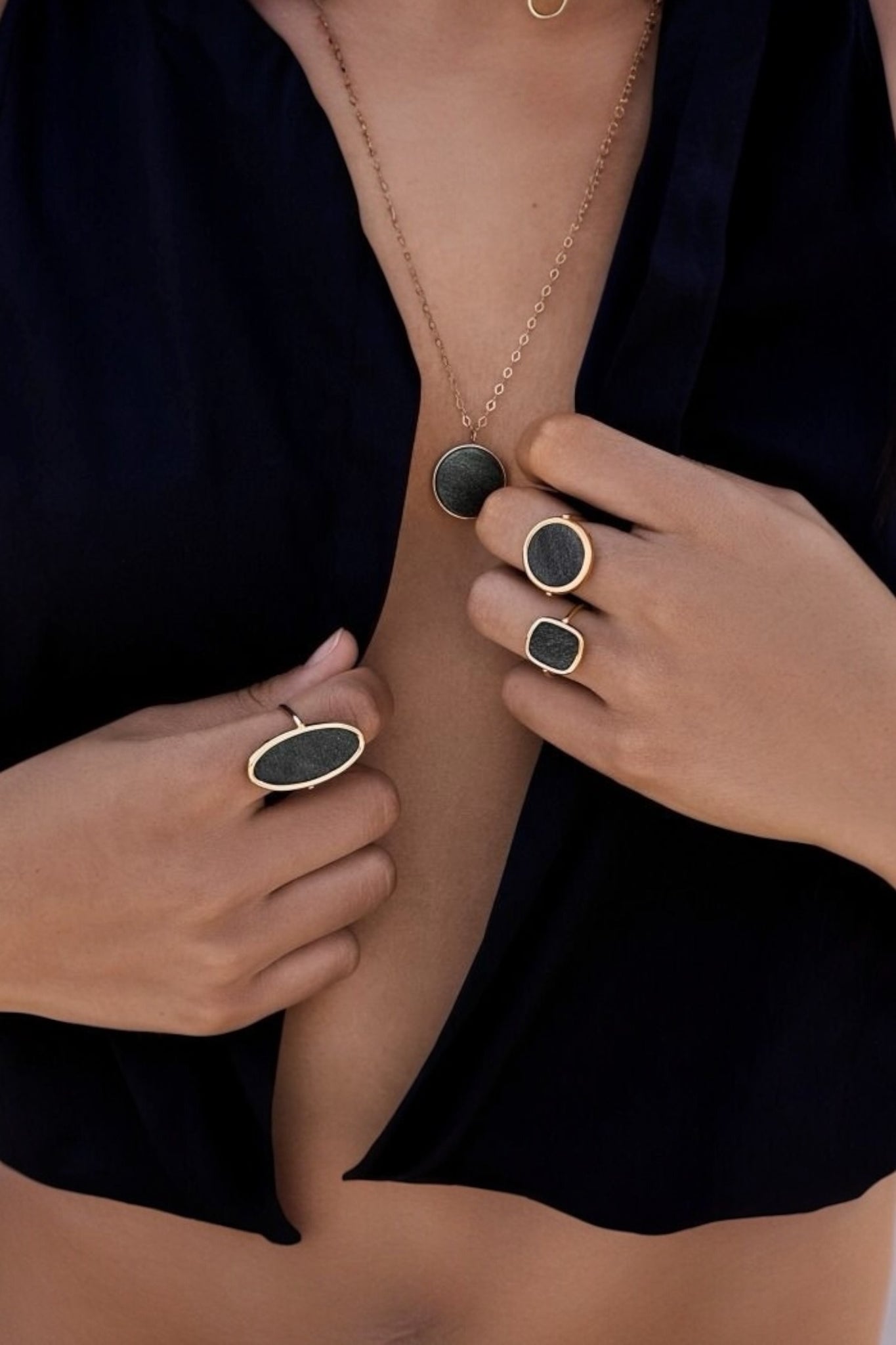 Golden Obsidian Disc Ring