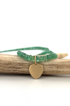 Emerald Beaded Necklace with Heart Charm