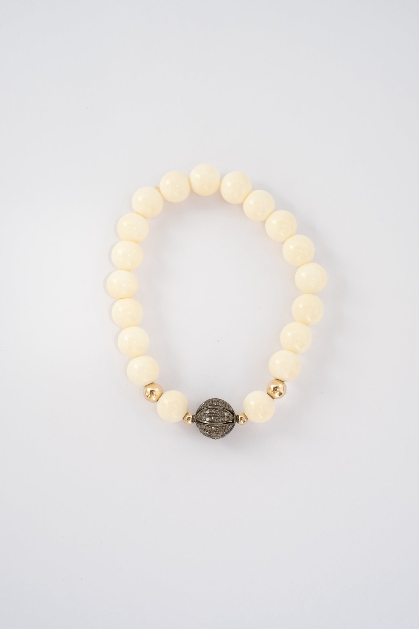 Bone Beads with Pave Diamond Bead Bracelet