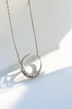 Crescent Moon and Diamond Necklace