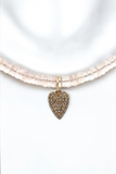 Rose Quartz Beaded Necklace W/ Pave Diamond Heart