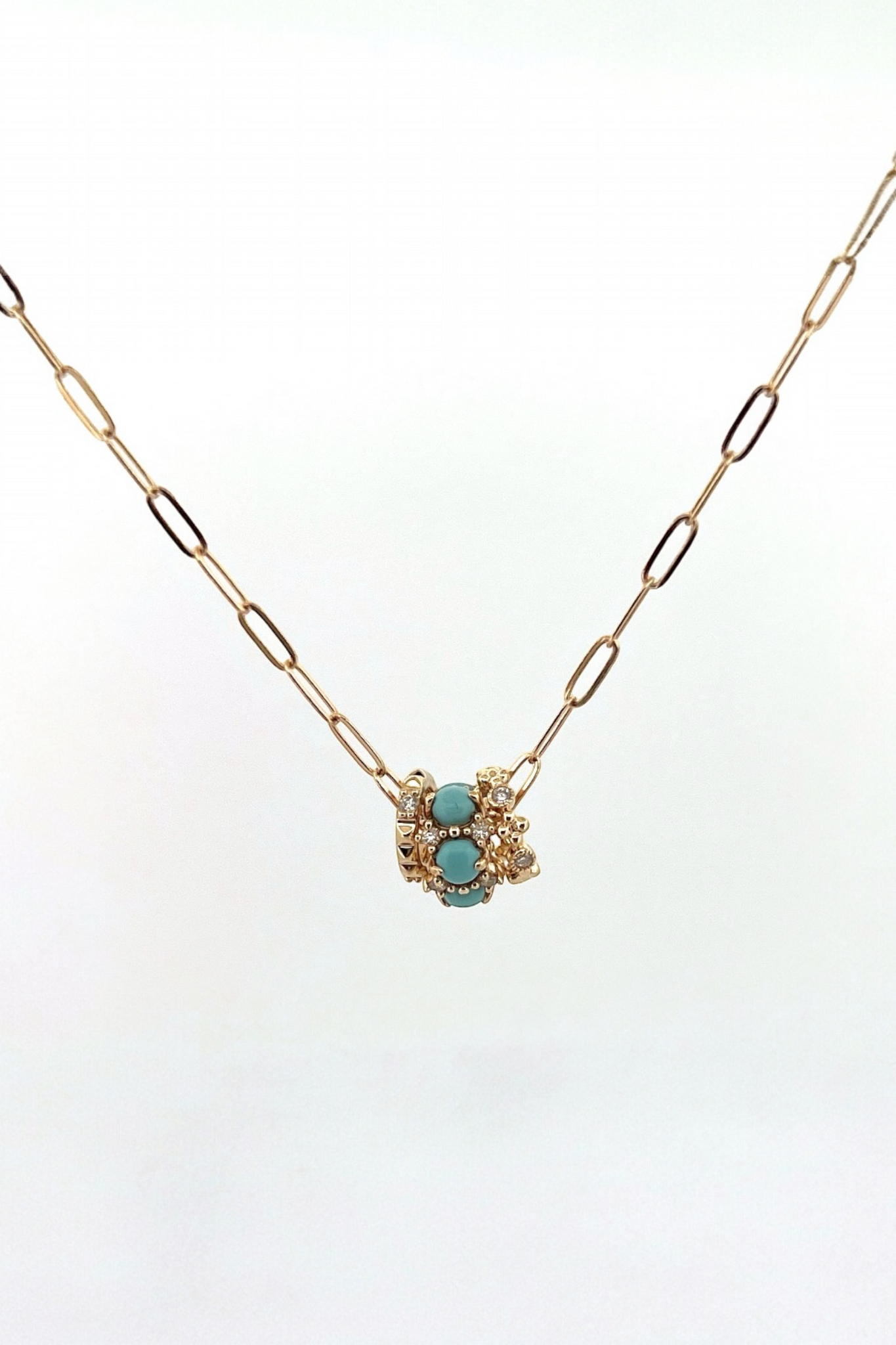 Turquoise and Diamond Charm Necklace