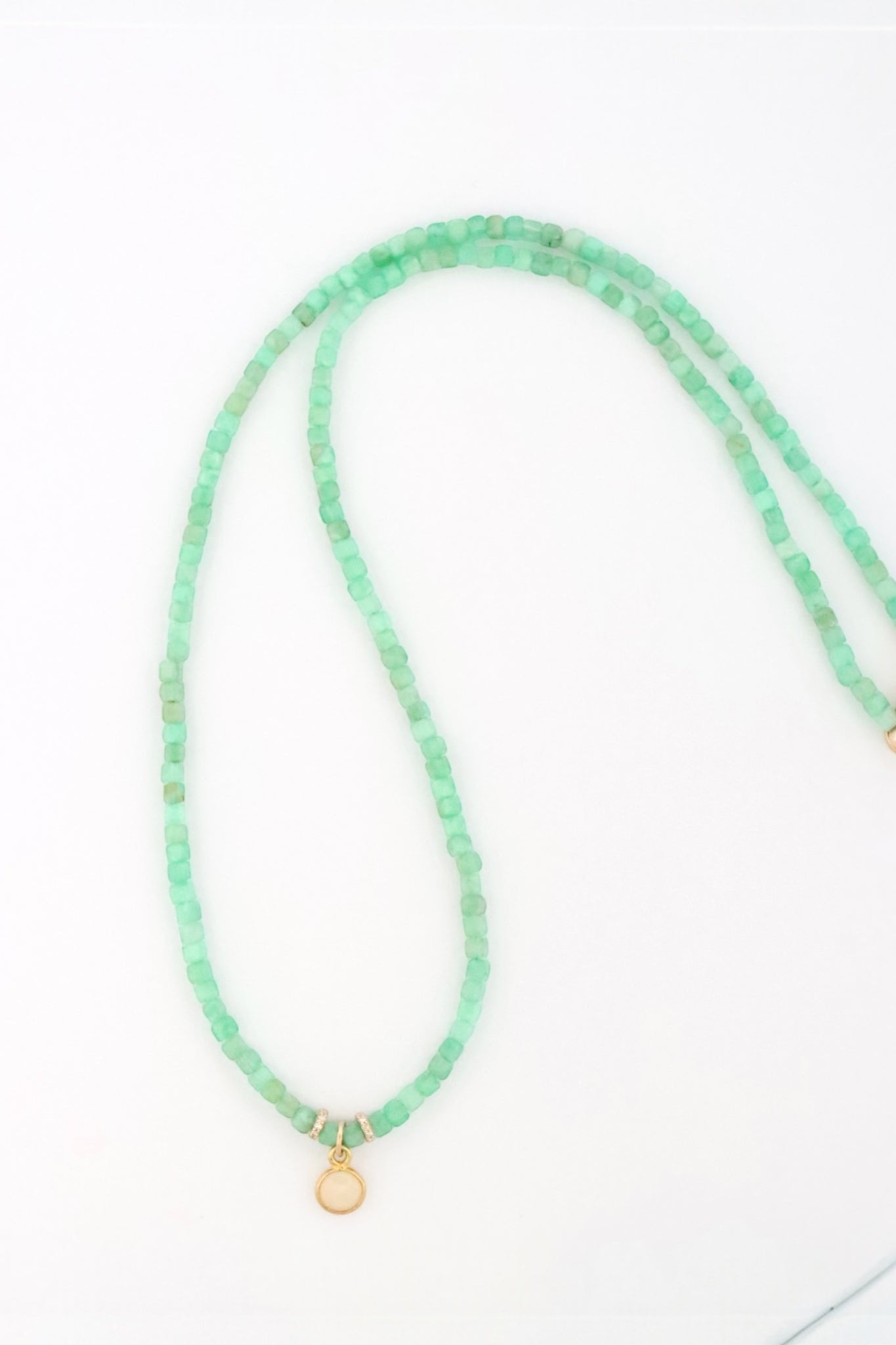 Chrysoprase Beads W/ Diamond Spacer beads and Opal Drop