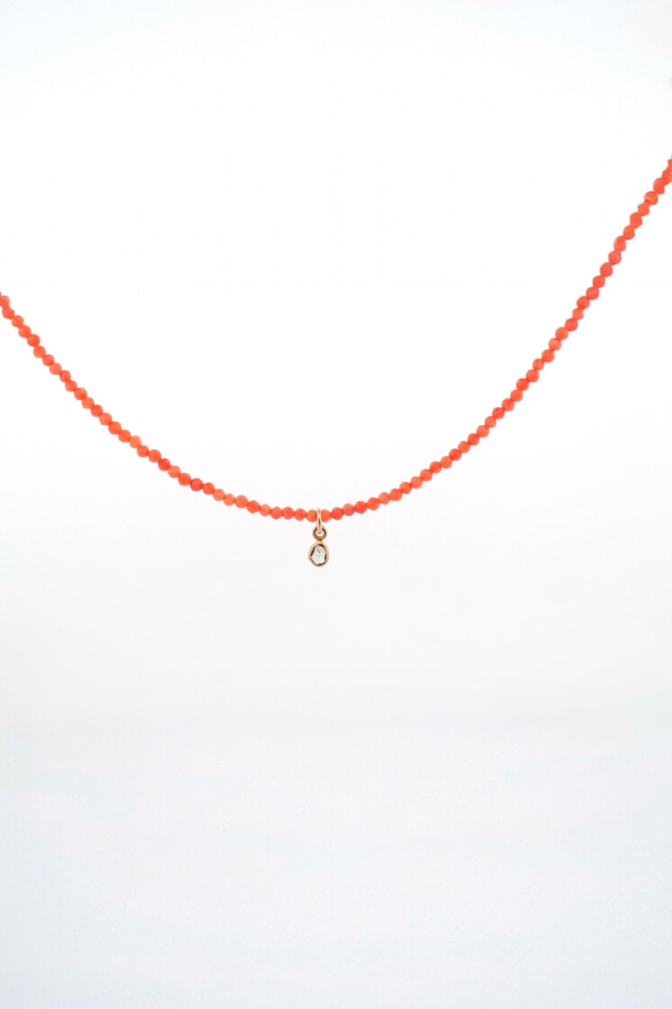 Facetted Coral Necklace with Diamond Slice Drop