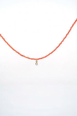 Facetted Coral Necklace with Diamond Slice Drop