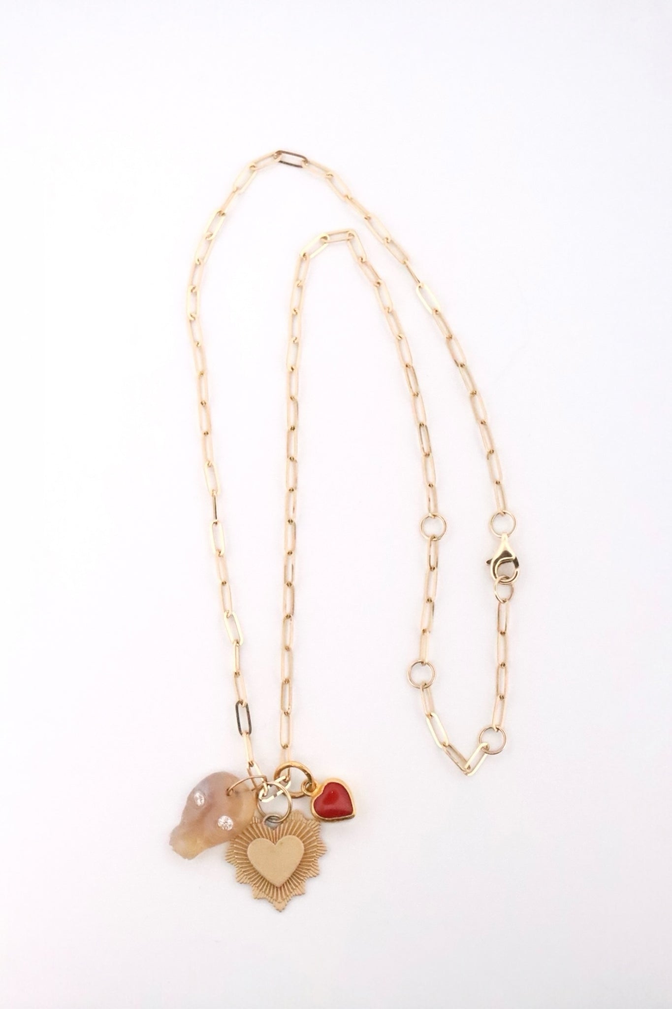 14k YG Chain with Skull + Heart Charms