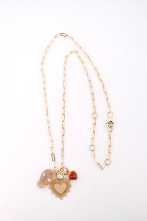 14k YG Chain with Skull + Heart Charms