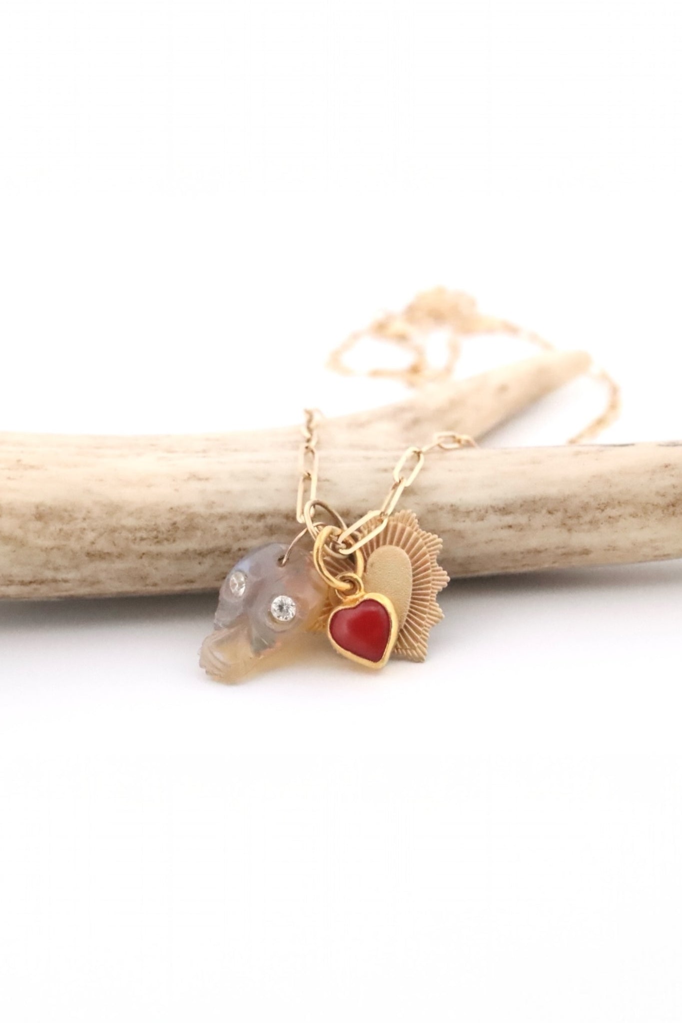 14k YG Chain with Skull + Heart Charms