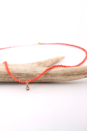 Facetted Coral Necklace with Diamond Slice Drop