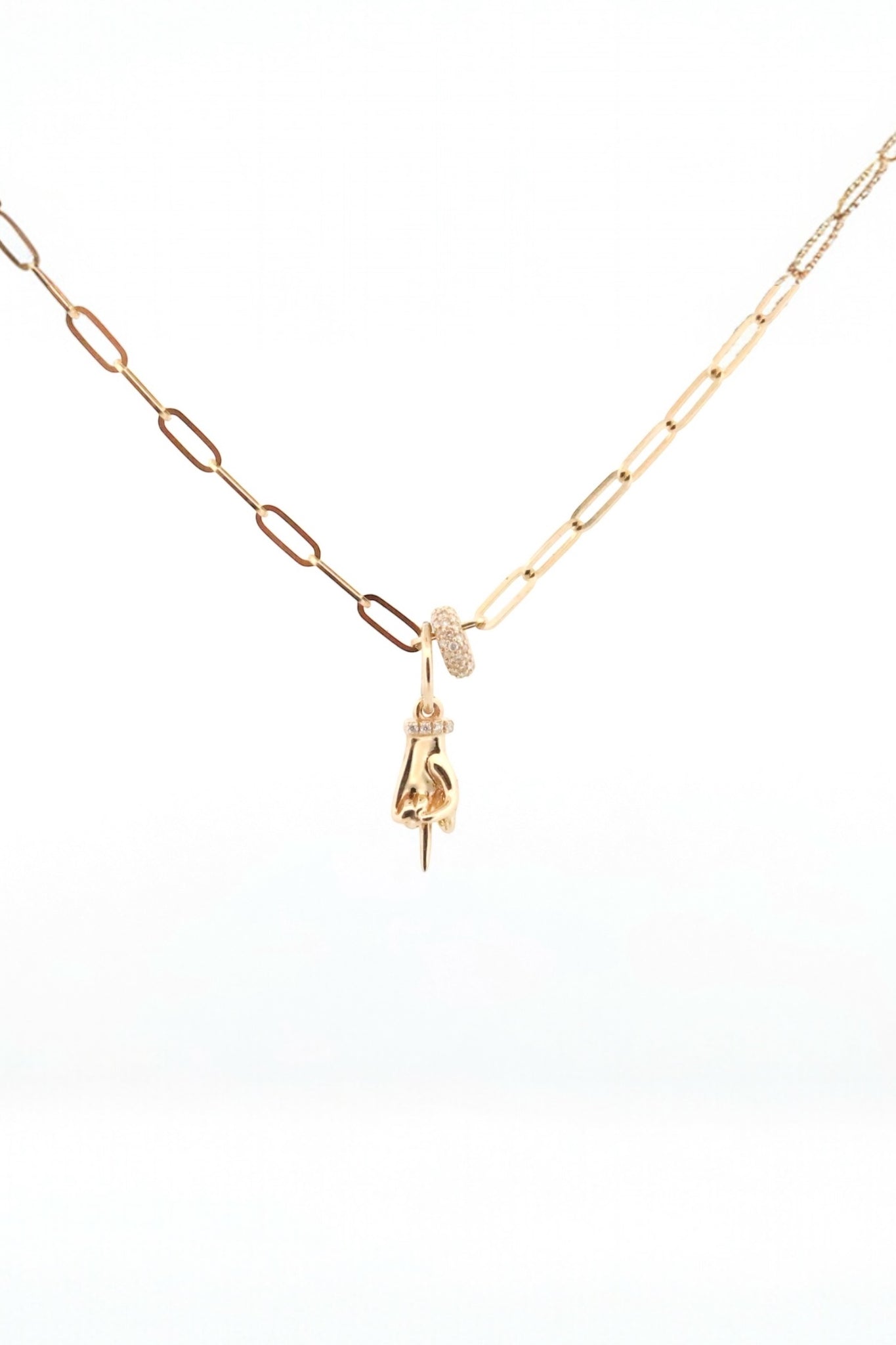 White Diamond Slider + Hand Charm Necklace