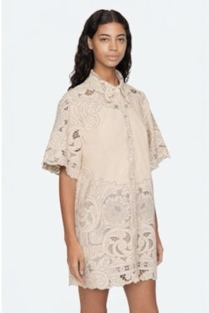 Ceci Embroidery Short Sleeve Shirt Dress