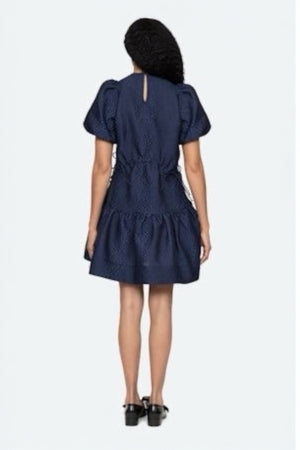 Fayetta Embossed Puff-Sleeve Mini Dress