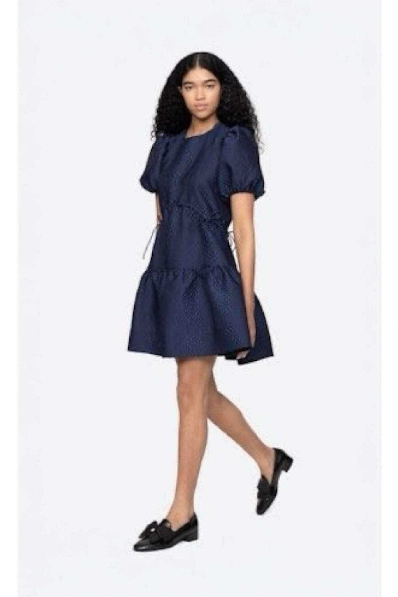 Fayetta Embossed Puff-Sleeve Mini Dress