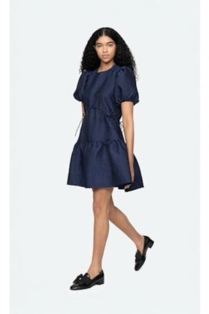 Fayetta Embossed Puff-Sleeve Mini Dress