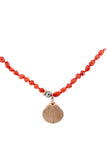 Coral Necklace w Shell + Pearl