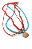 Coral Necklace w Shell + Pearl