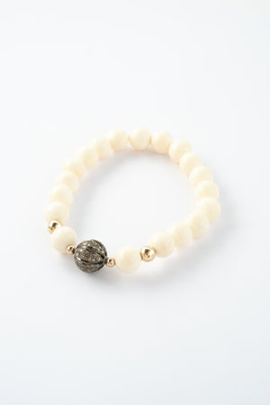 Bone Beads with Pave Diamond Bead Bracelet