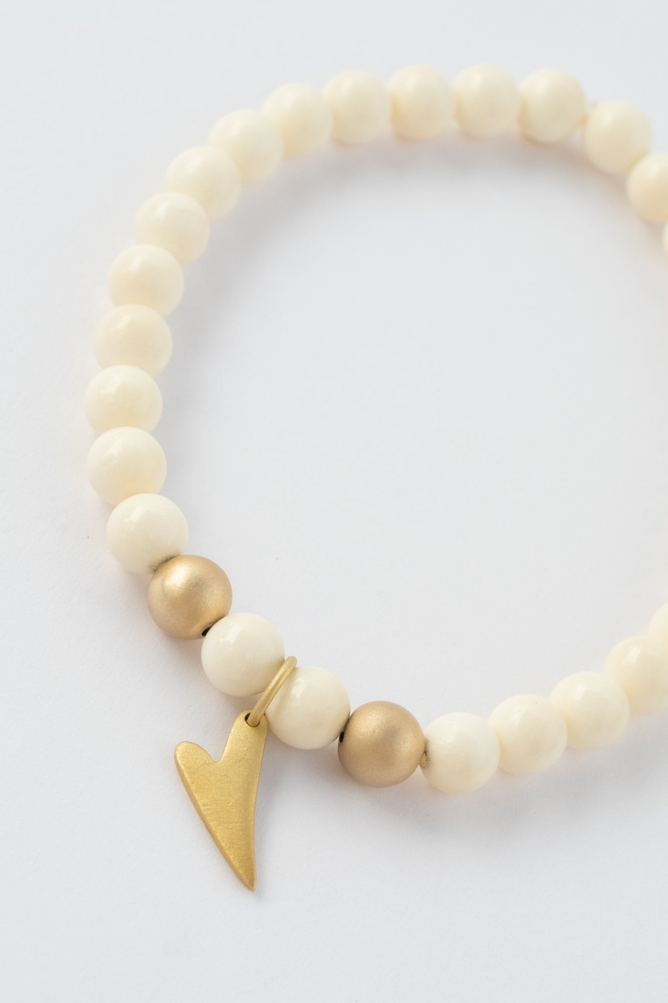 Bone Beads with Heart Charm Bracelet