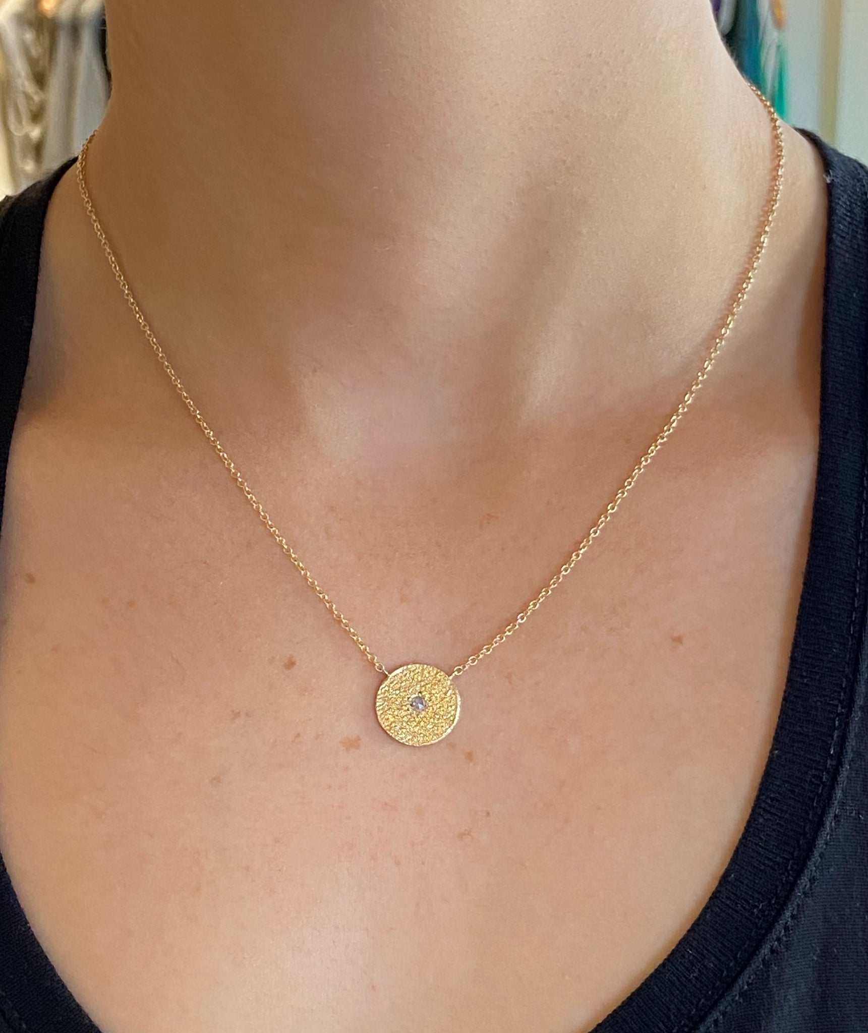 14k Yellow Gold Disc with Diamond Necklace
